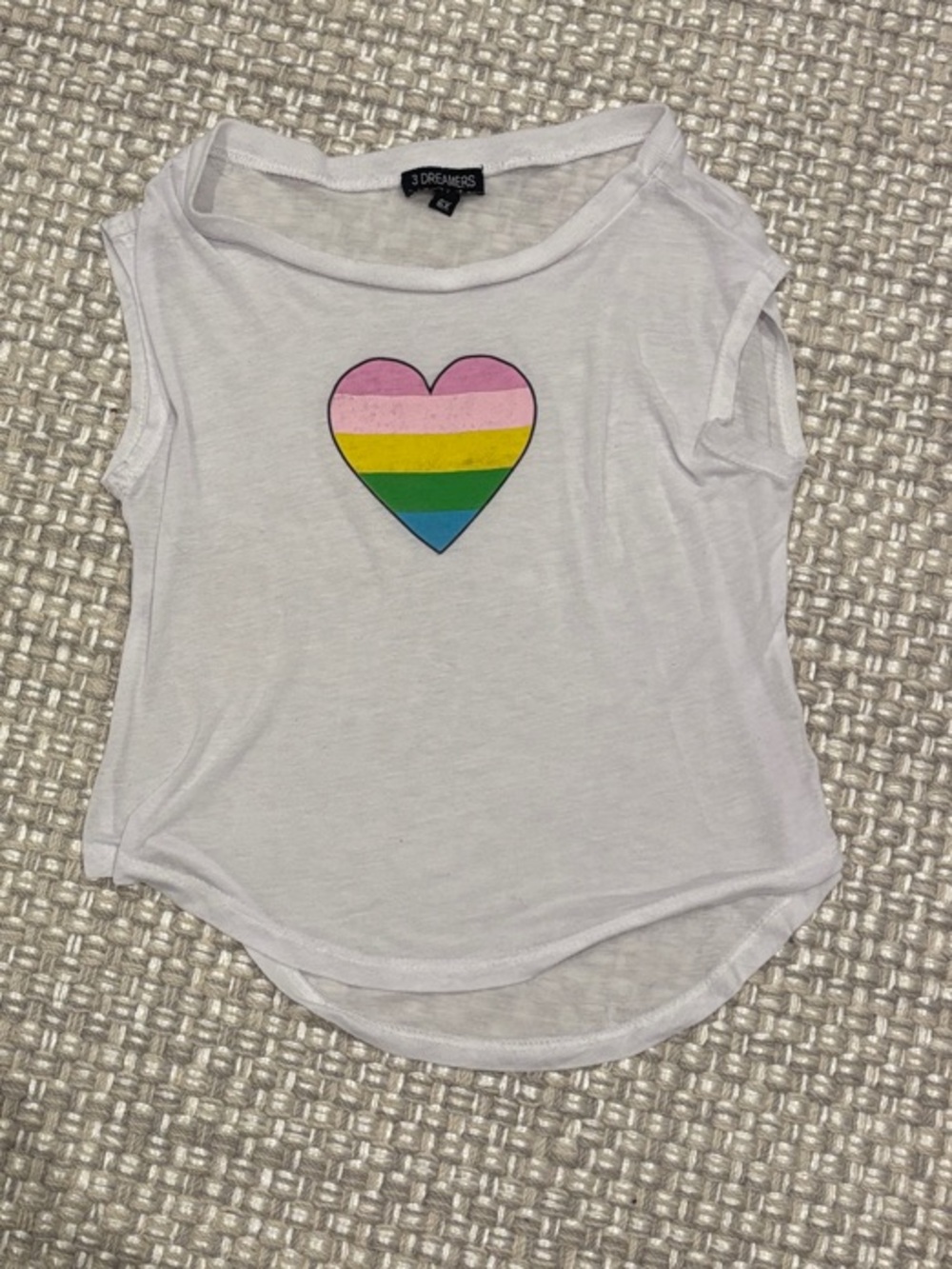 3 Dreamers Girls' White Heart Stripe Tank Top